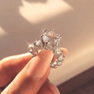Silver Round Diamond Statement Ring New